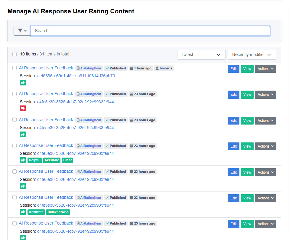 AI Feedback Entries Page - Square