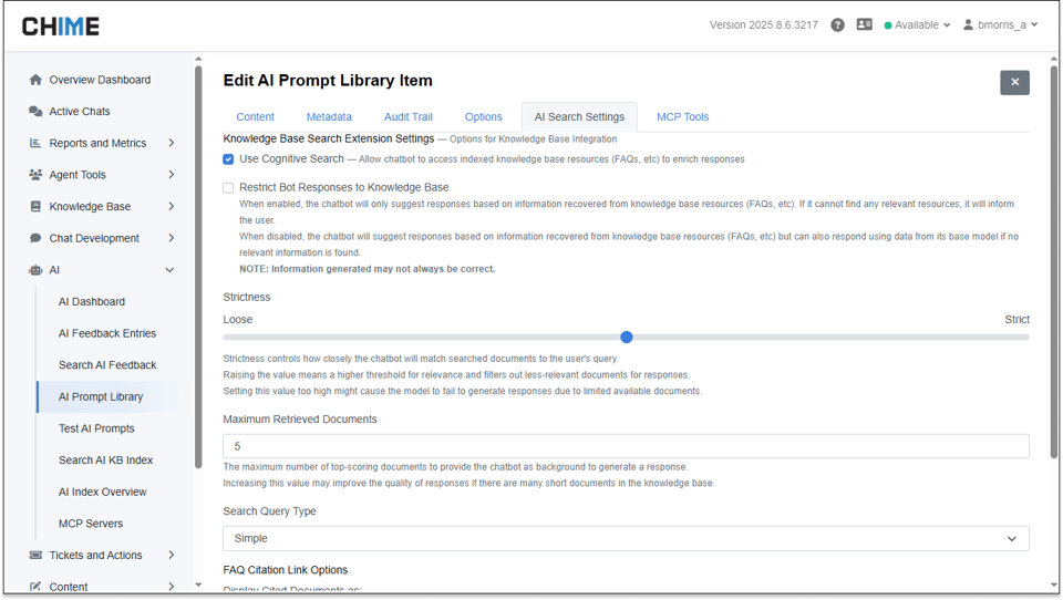 AI Prompt Library Item - AI Search Settings Tab