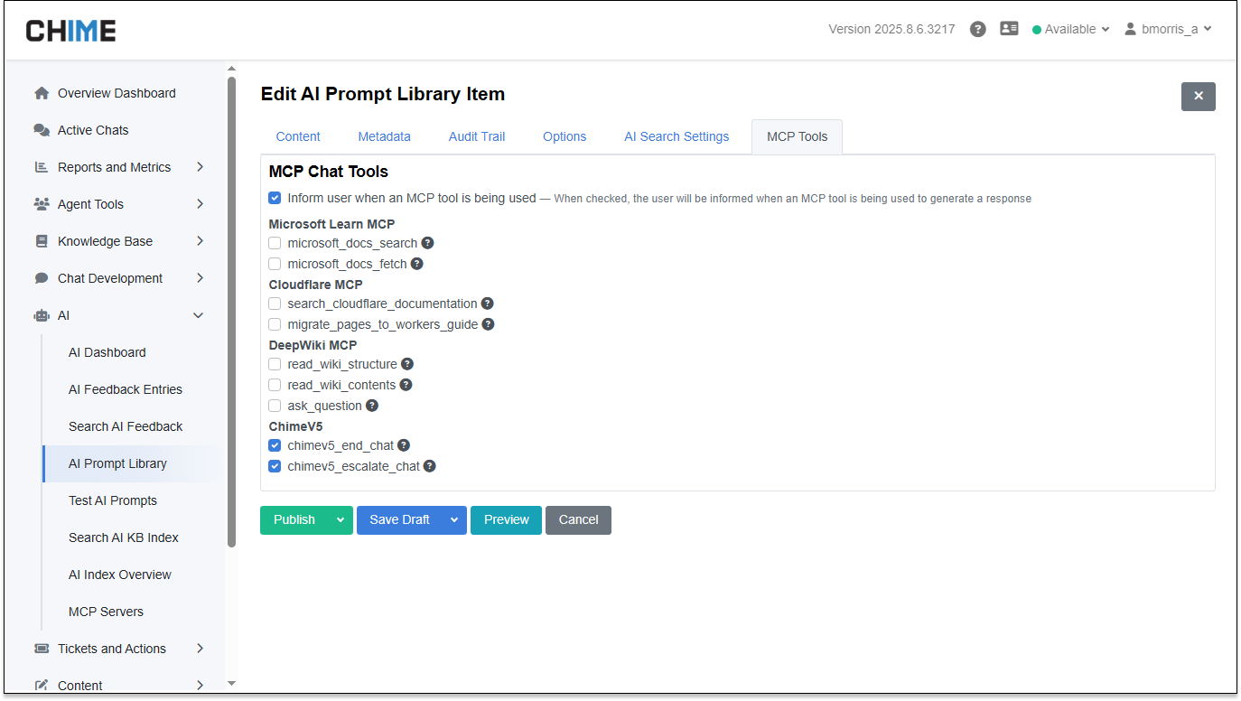 AI Prompt Library Item - MCP Tools Tab