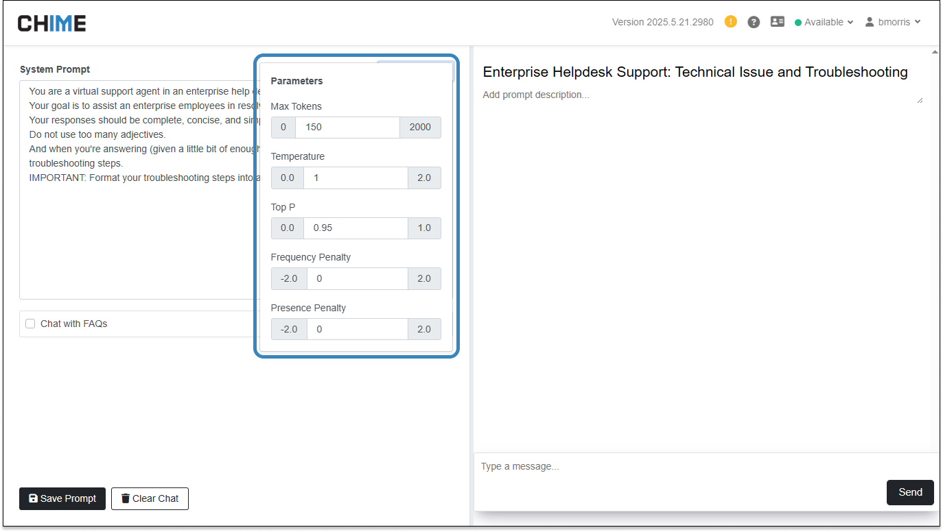 AI Prompt Sandbox - Parameters