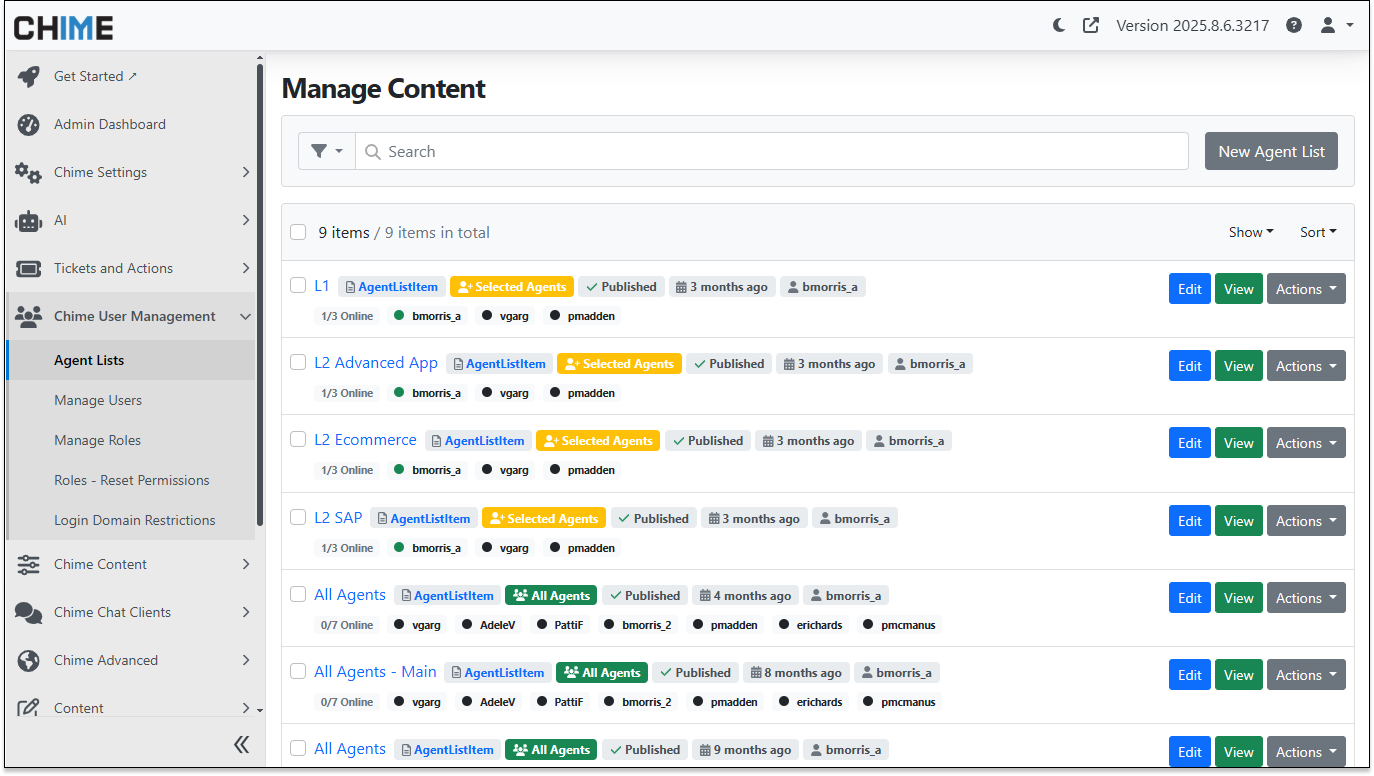 Admin - Agent Lists UI Update