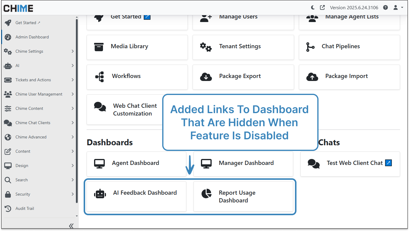 Admin Dashboard - AI Feedback & Report Usage Dashboard Buttons