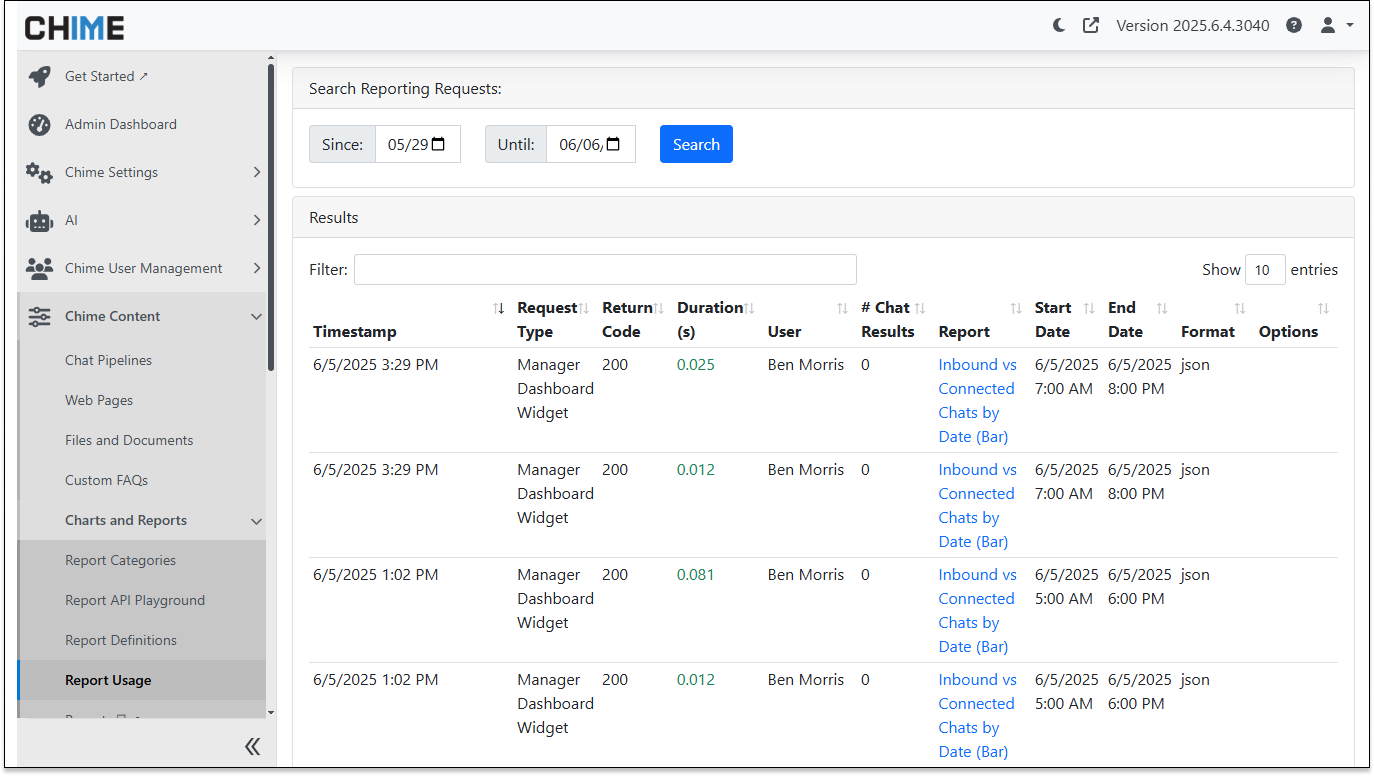 Admin Page - Report Requests