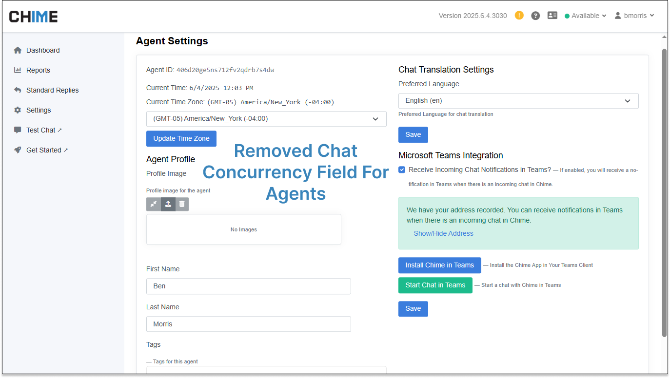 Agent UI - User Profile Without Chat Concurrency Field