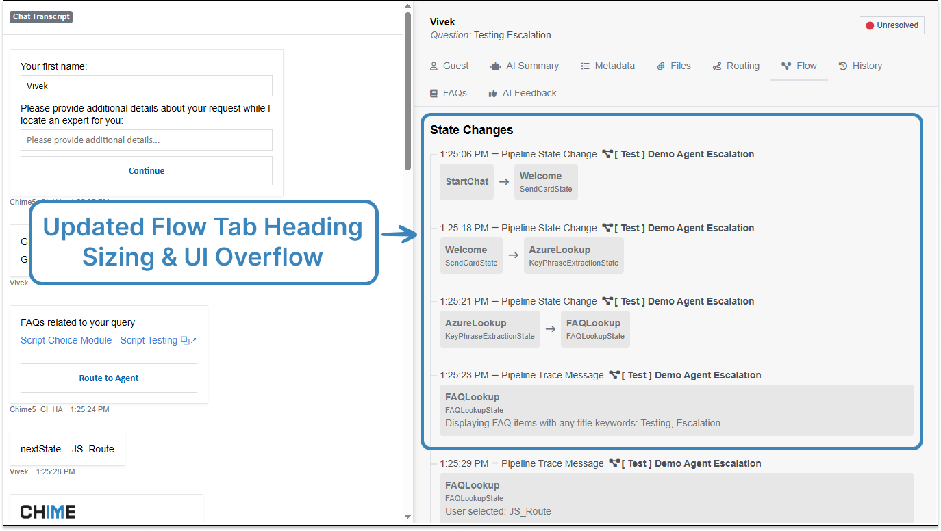 Chat Transcript - Flow Tab UI Updates