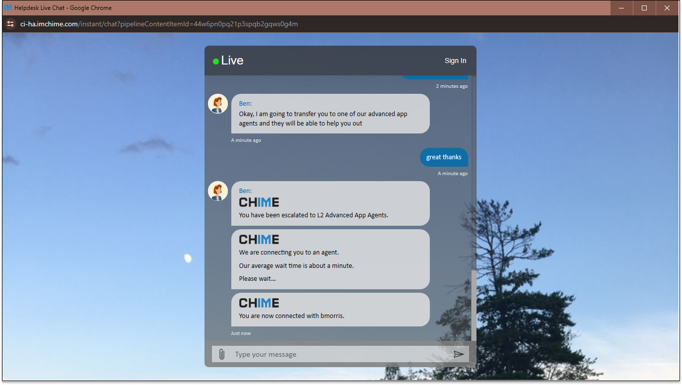 Incoming users after being escalated are notified in chat
