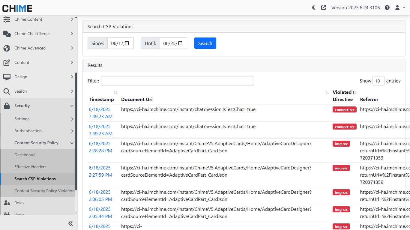 Content Security Policy - Search CSP Violations