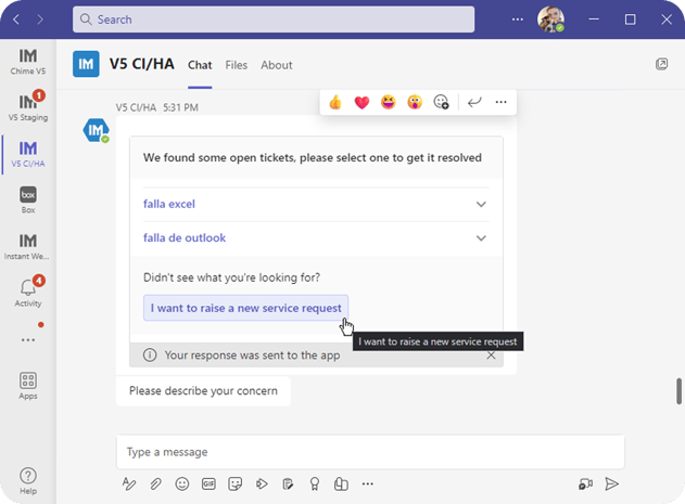 Create Invgate Ticket - Teams Example