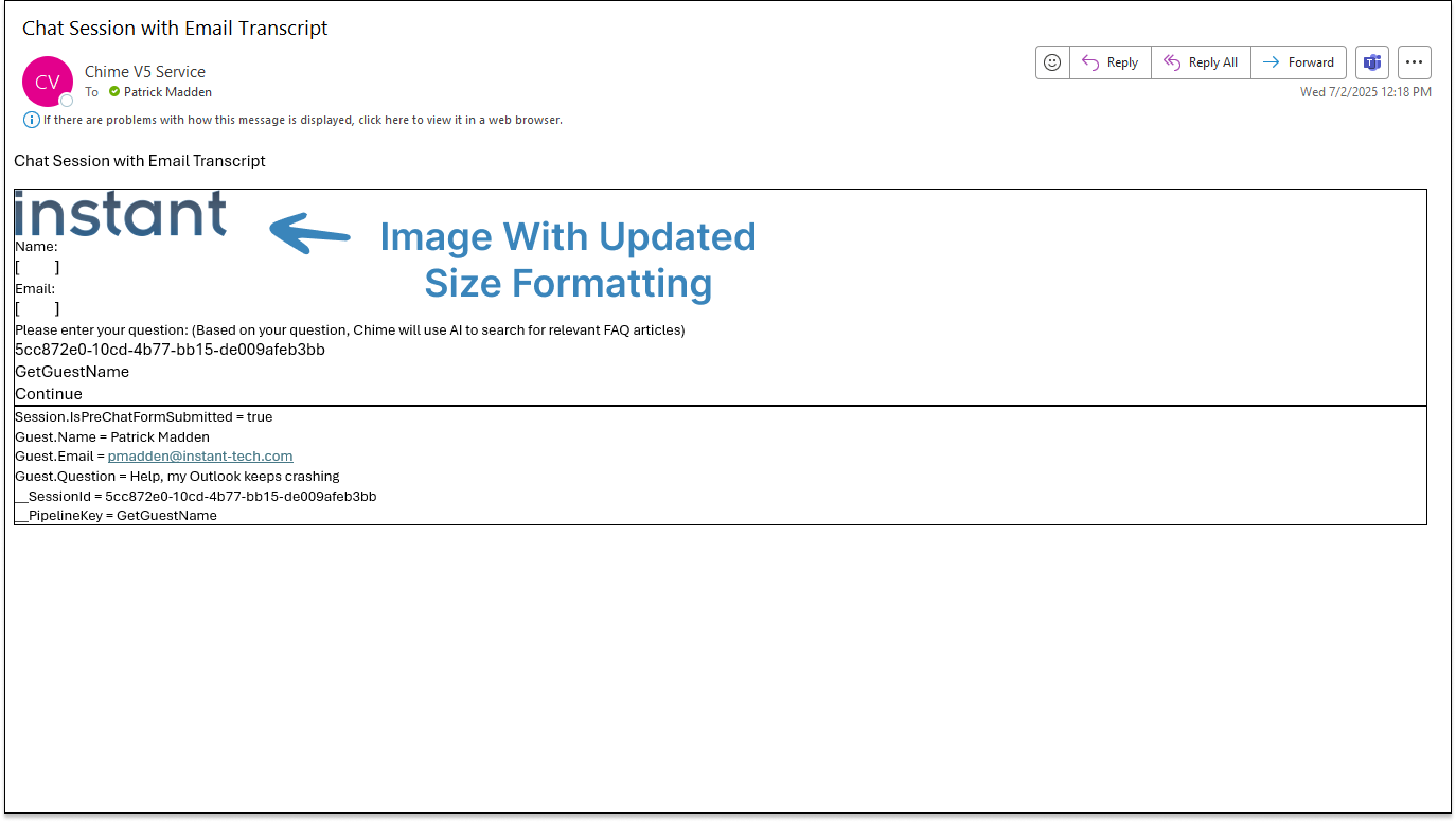 Email - Image in Outlook with updated size formatting