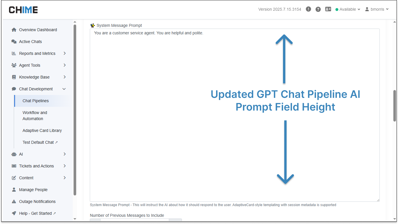 GPT Chat Pipeline - AI Prompt Field Height