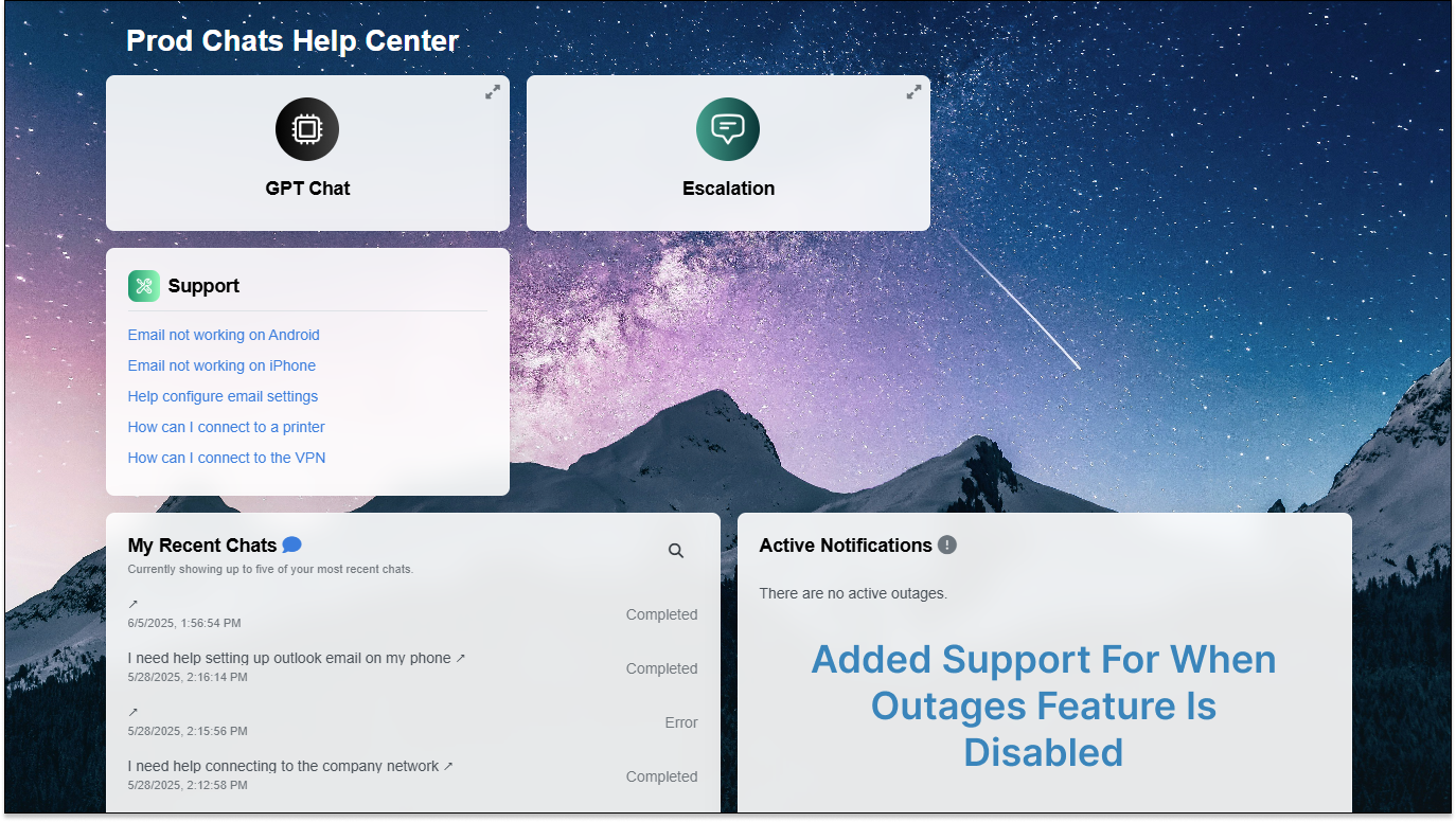 Help Center - Outages Feature Disabled