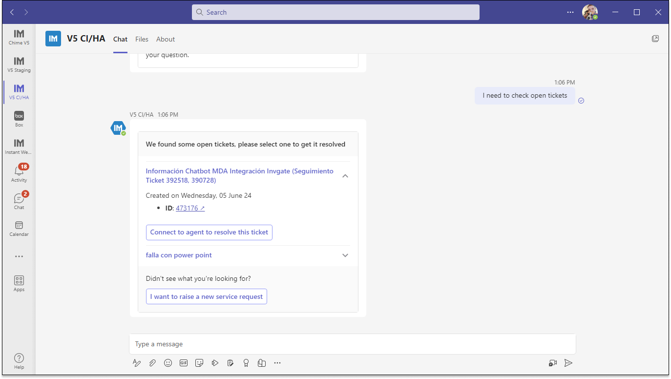 Invgate Ticket List - Teams Example