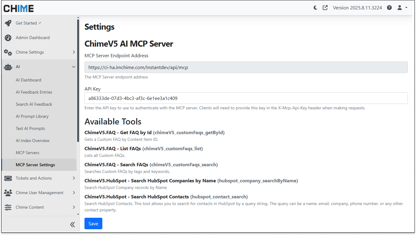 MCP Server Settings Page