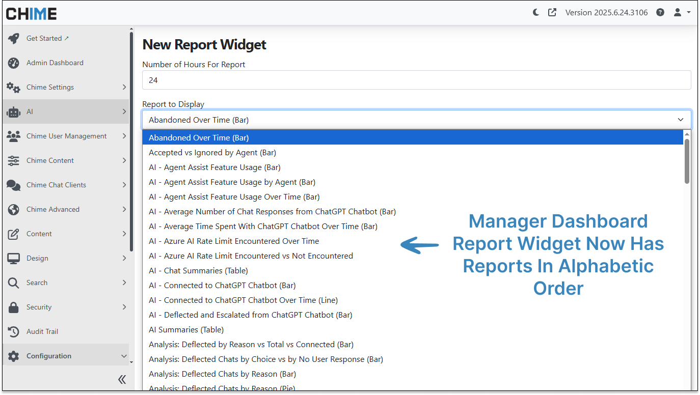 Manager Report Widget - Alphabetic Report Selection