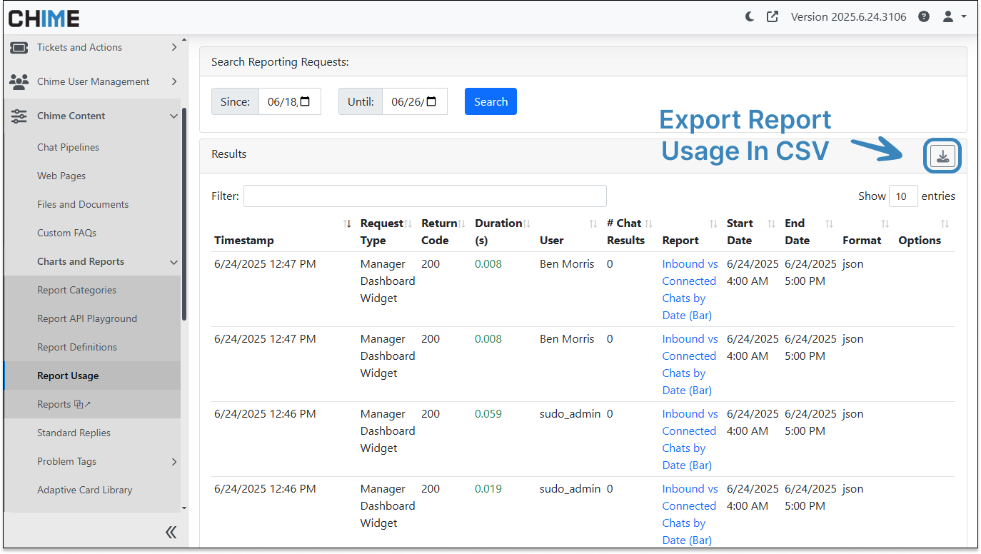 Report Requests - Export As CSV