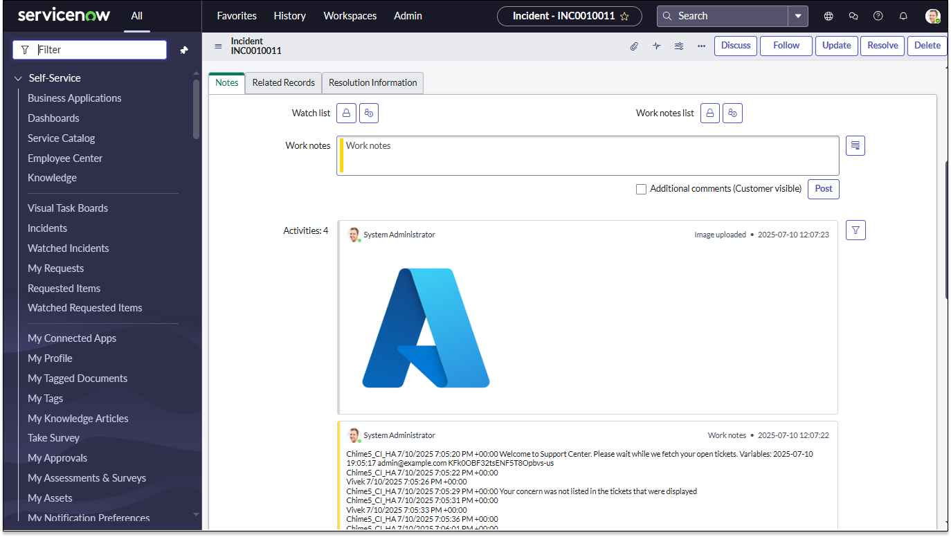 ServiceNow Create Ticket - Ticket With Images