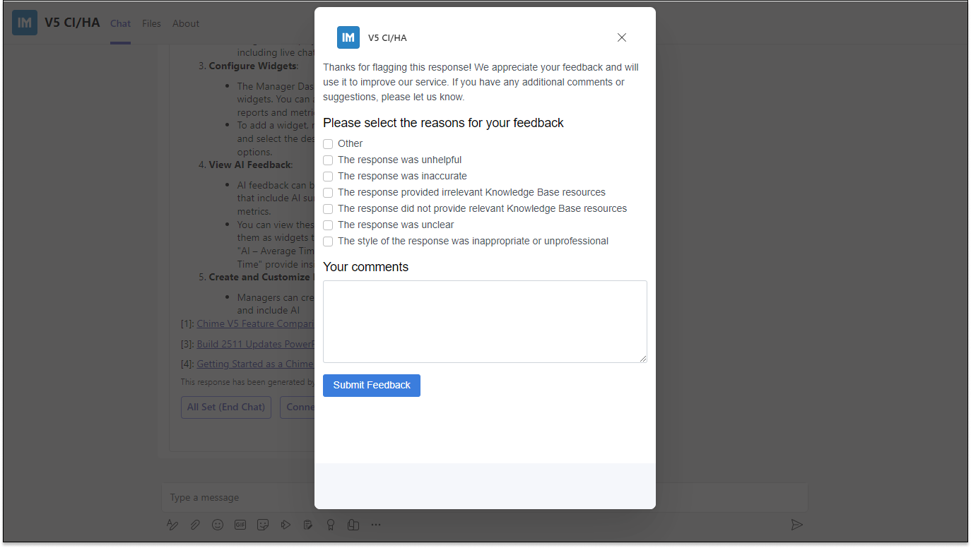 Teams Negative AI Feedback Rating Form