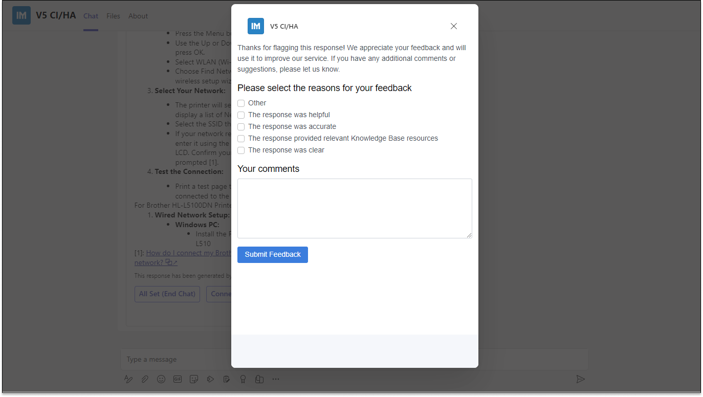 Teams Positive AI Feedback Rating Form