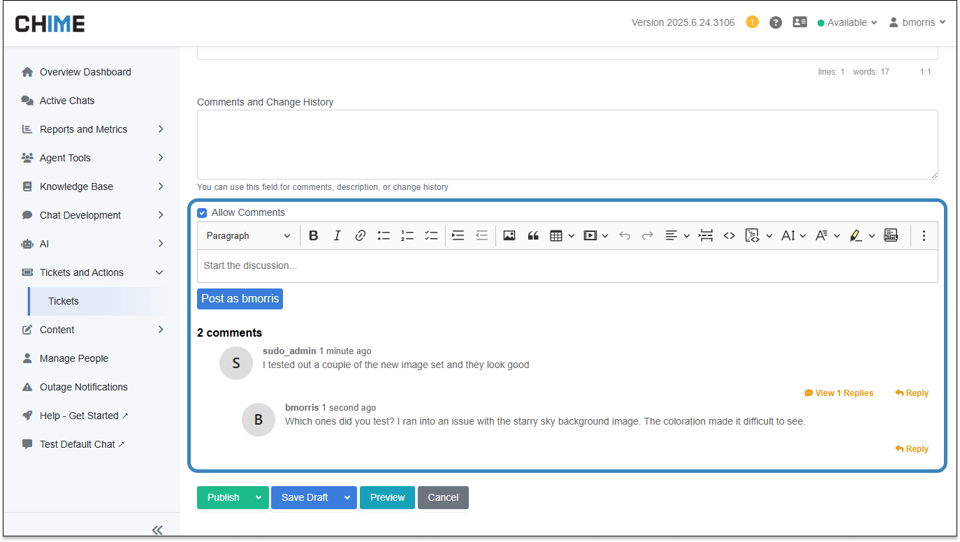 Tenant Ticketing - Comments Section