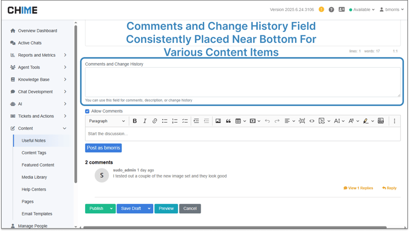 Useful Notes - Comments and Change History Field Location