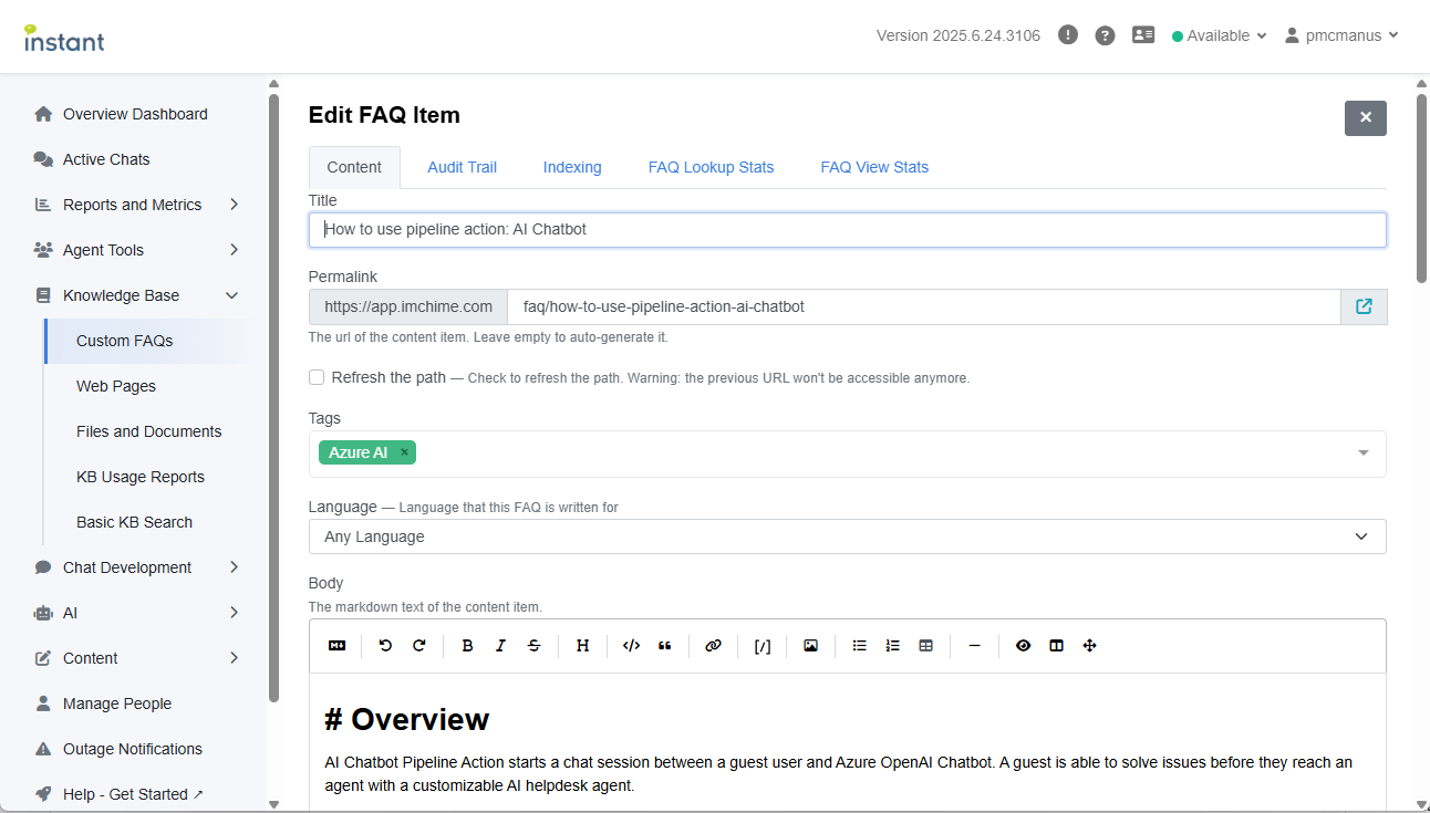 basic faq to improve AI response in chat