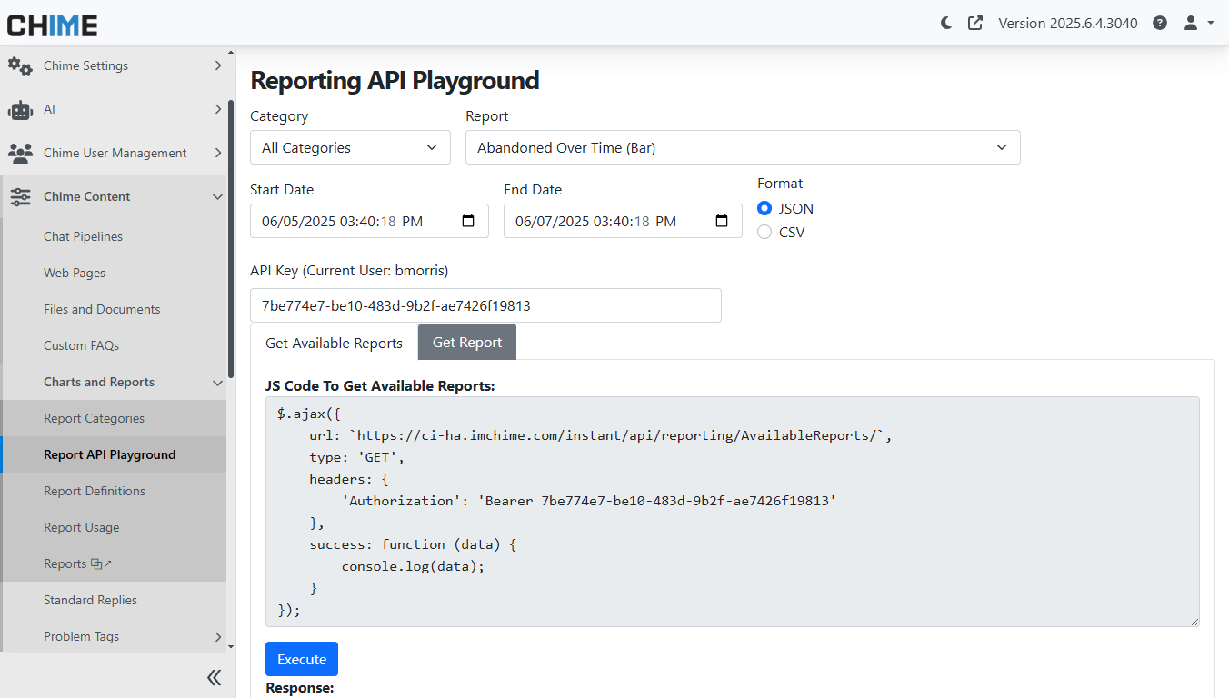Reporting API Playground Page