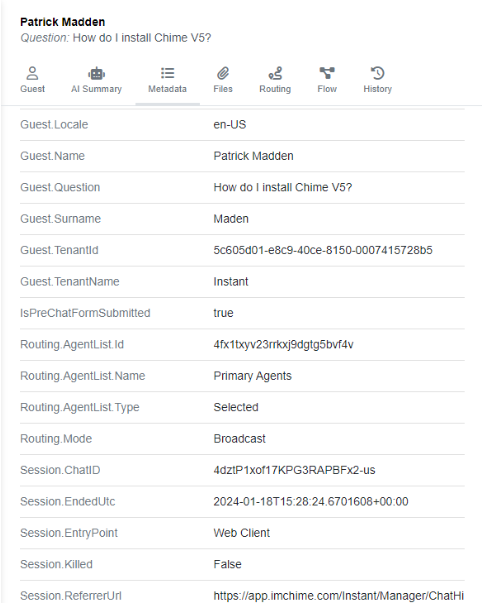 View Chat Session Metadata In Agent Webclient